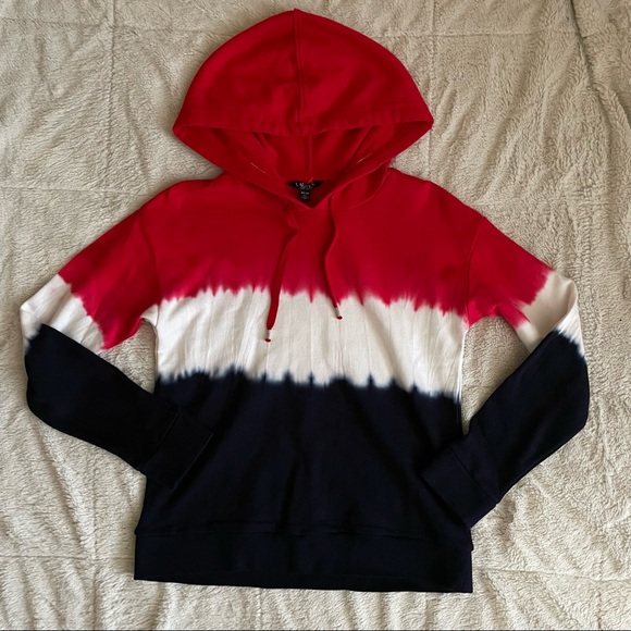 NWT Ralph Lauren Tie Dye Red White Blue Ombré Hoodie Sweatshirt / Size XS - Picture 2 of 8